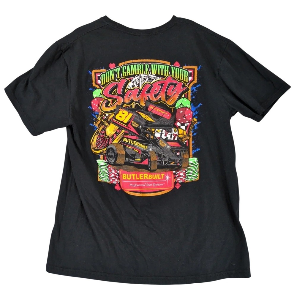 ButlerBuilt Racing Seat Systems Black T-Shirt Mens L Don't Gamble Safety 2-Sided